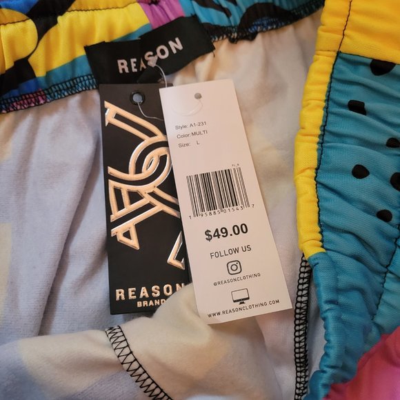 Reason Brand Pop Art Cartoon Comic Shorts Blue teal Aqua Yellow Black Purple RSN - Picture 8 of 8